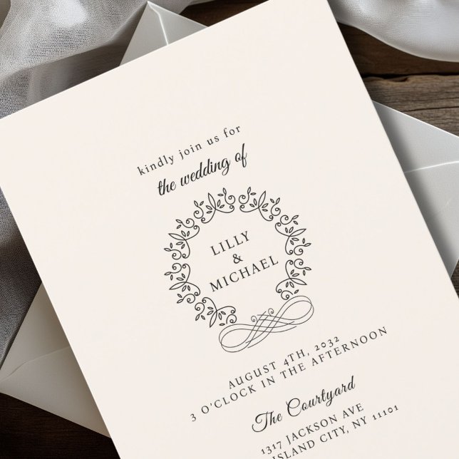 Royal, Elegant, Bröllop Inbjudningar (Royal, Elegant, Wedding Invitation, beige. Handwriting font.)