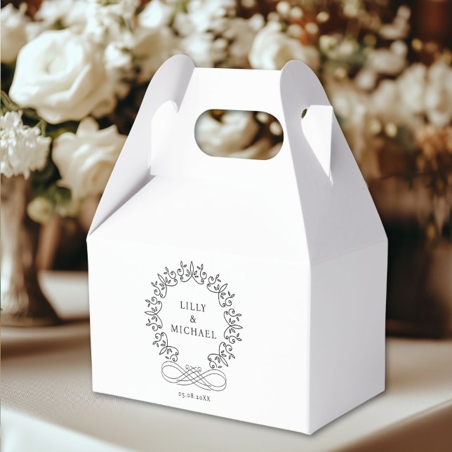 Royal, Elegant, Bröllop Presentaskar (Customer-specific, elegant, royal, crest, white, Wedding Favor Boxes with your name & date)