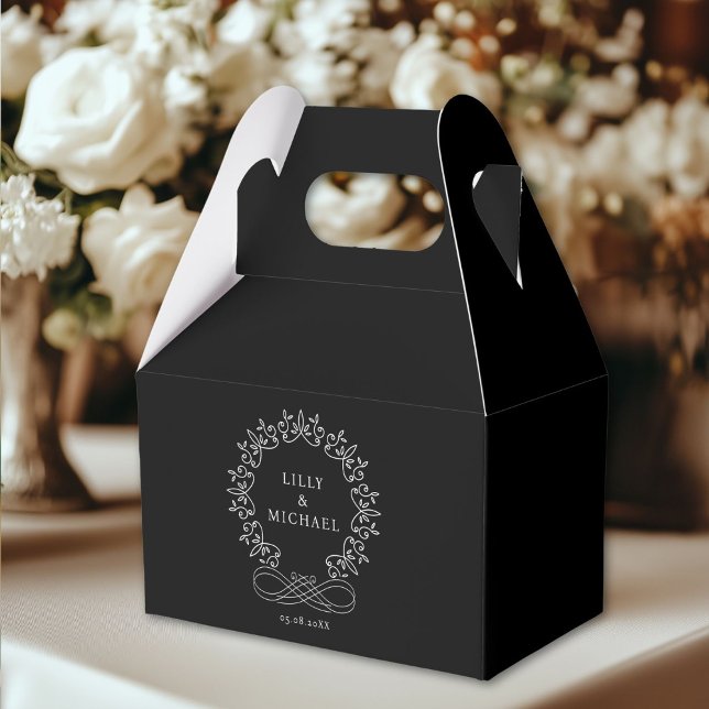 Royal, Elegant, Bröllop Presentaskar (Customer-specific, elegant, royal, crest, black and white, Wedding Favor Boxes with your name & date)
