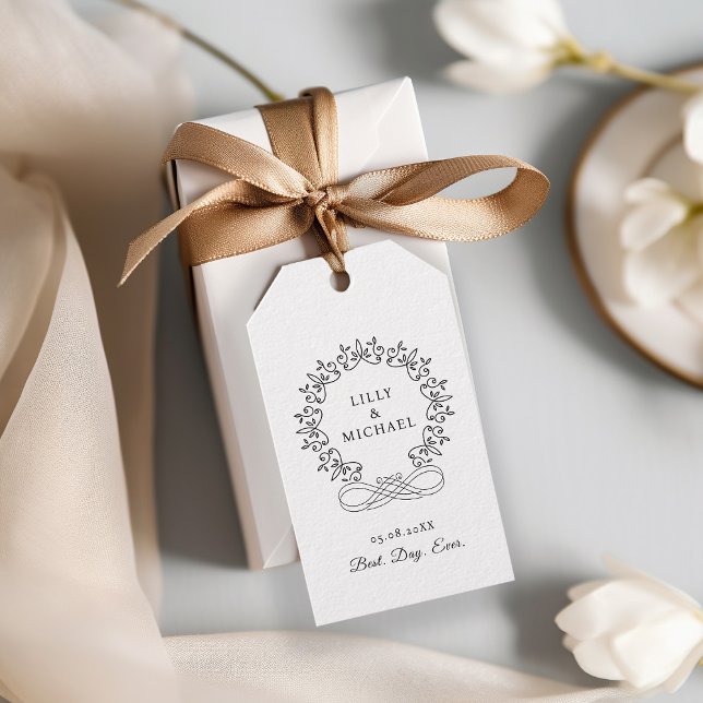 Royal, Elegant, Bröllop Presentetikett (Customer-specific, elegant, royal, crest "Best. Day. Ever." Wedding Gift Tags with your name & date.)