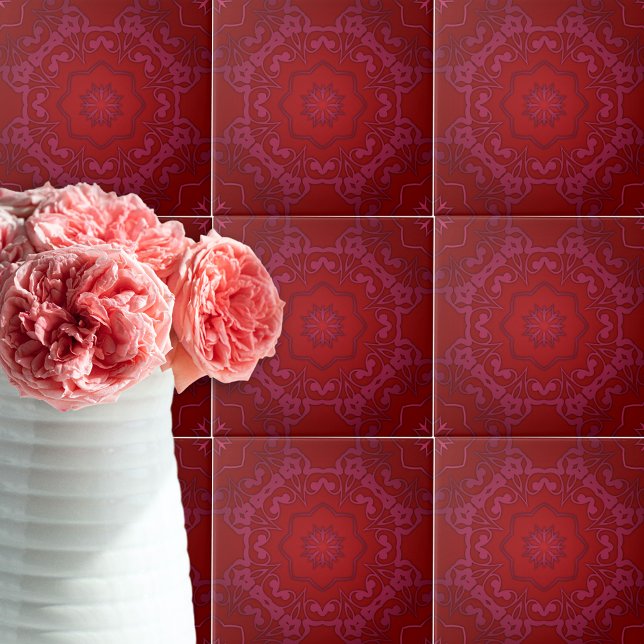 Royal Elegant Classic Luxury Red Damask Pattern Kakelplatta (Skapare uppladdad)