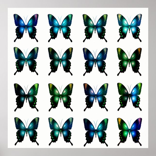 Royal Elegant för blå turkos Whimsical Butterflies Poster (Framsidan)
