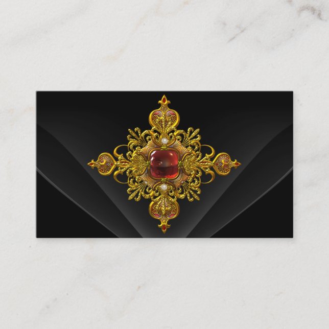 Royal Elegant Guld Rik Red Black Ornate Jewel 2 Visitkort (Framsida)