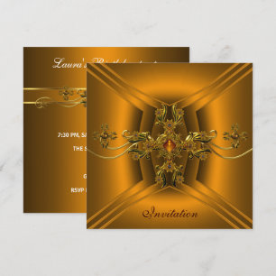 Royal Elegant Utsmyckad Amber Guld Juvel Fest 2 Inbjudningar