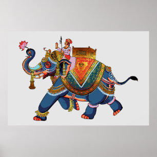 Royal Elephant's Journey: India Folloc Design Poster