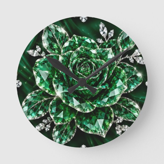 Royal Emerald Crystal Blommasamling Rund Klocka (Framsida)
