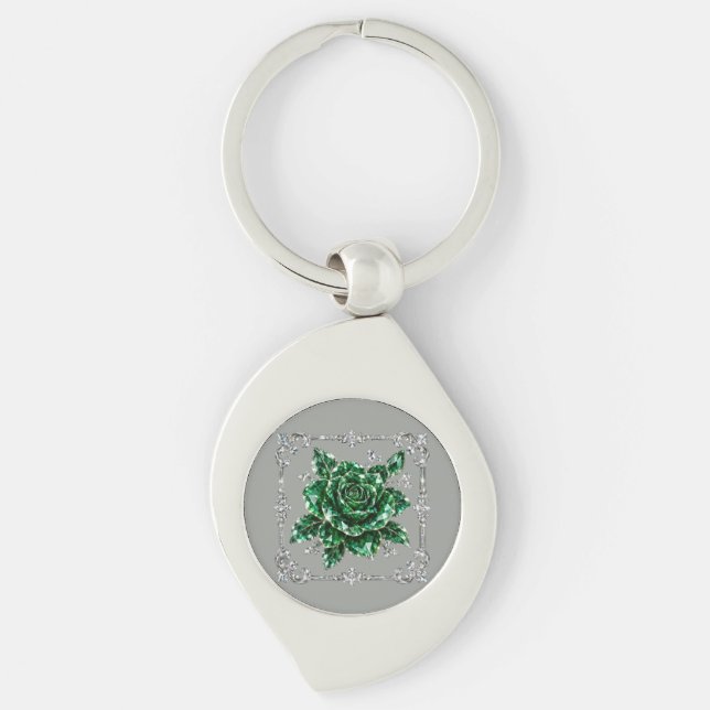 Royal Emerald Crystal Blommasamling Swirl Silverfärgad Nyckelring (Framsidan)