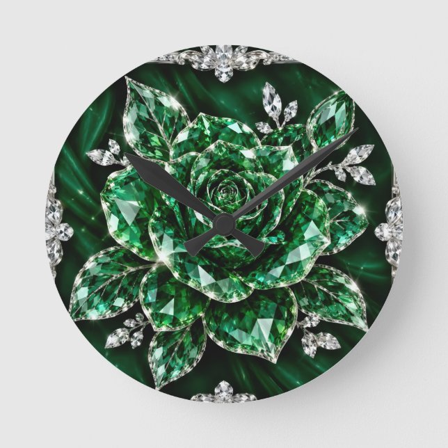 Royal Emerald Crystal Blomstkollektion Rund Klocka (Framsida)