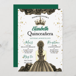 Royal Emerald Green Rose Quinceañera Invite Inbjudningar
