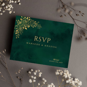 Royal Emerald Grönt Guld Blommigt Bröllop OSA Vykort