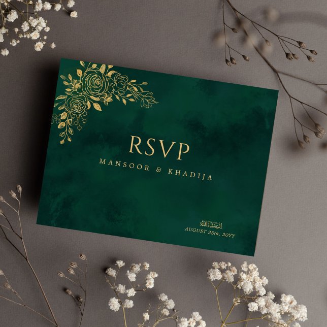 Royal Emerald Grönt Guld Blommigt Bröllop OSA Vykort (Skapare uppladdad)