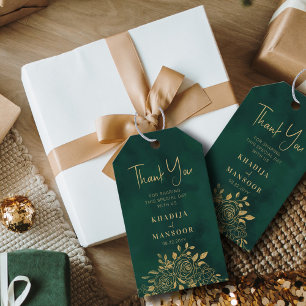 Royal Emerald Grönt Guld Blommigt Bröllop Tack Presentetikett