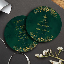 Royal Emerald Grönt Guld Blommigt Islamiska Bröllo Meny