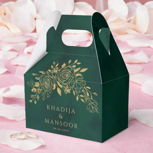 Royal Emerald Grönt Guld Blommigtarna Bröllop Tack Presentaskar (Bröllop)