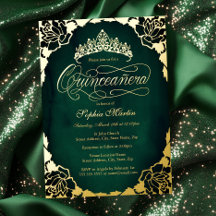 Royal Emerald Guld Elegant Script Quinceanera