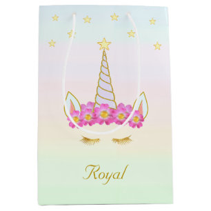 Royal enhörning, blommor & stjärnor på pastellfärg