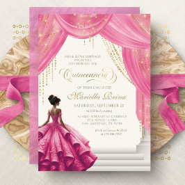 Royal Fairytale Shock rosa Quinceanera Inbjudningar