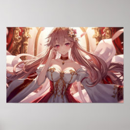 Royal Fantasy Anime Princess in Elegant Red Poster