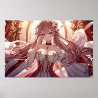 Royal Fantasy Anime Princess in Elegant Red Poster