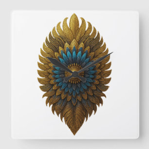 Royal Feather Svart & Guld Egyptisk Väggtid Fyrkantig Klocka