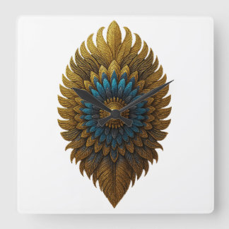 Royal Feather | Svart & Guld Egyptisk Väggtid Fyrkantig Klocka