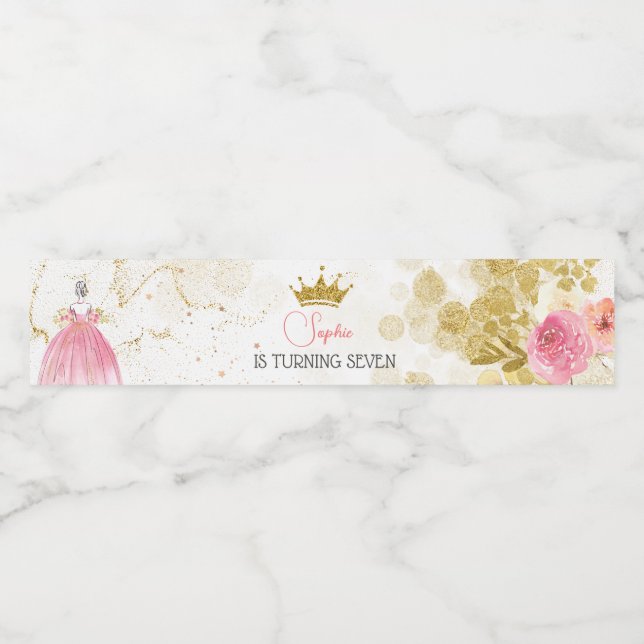 Royal firande rosa prinsessa födelsedag vattenflaska etikett (Singel etikett)