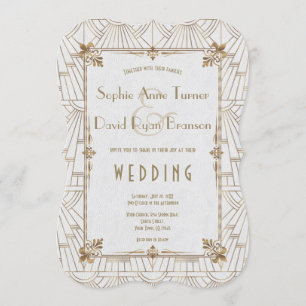 Royal Fleur-de-Lis Art Deco Guld White 20-talet Br Inbjudningar