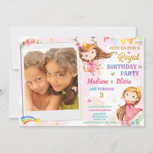 Royal födelsedag för fotoprinsessans födelsedag inbjudningar (Framsida)