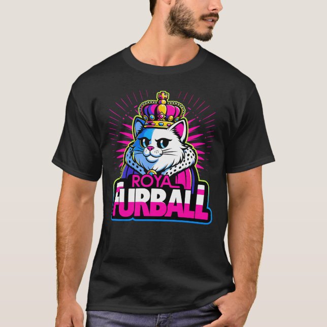 Royal Furball - Finare Cat med Krona T Shirt (Framsida)