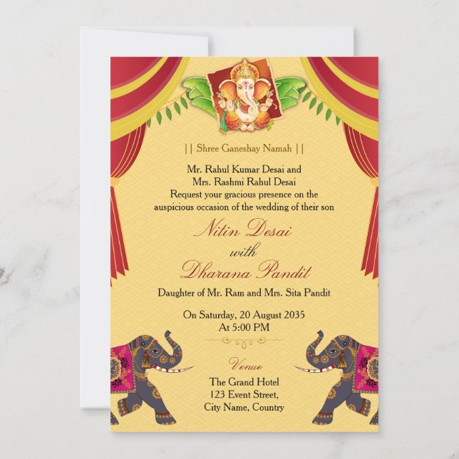 Royal Ganesha Indian Hindu Wedding Invitation Inbjudningar (Baksida)