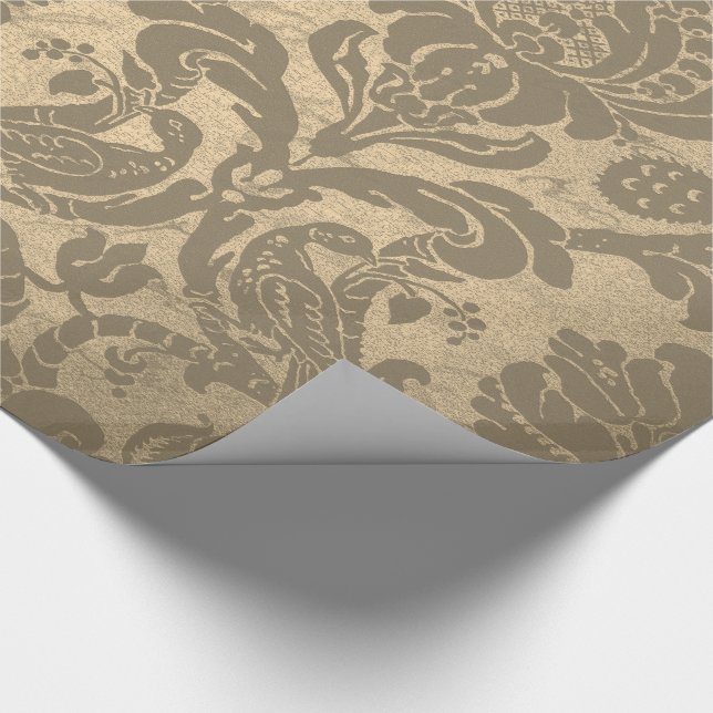 Royal Garden Damask Sepia Guld Elfenbenskustens Vi Presentpapper (Hörn)