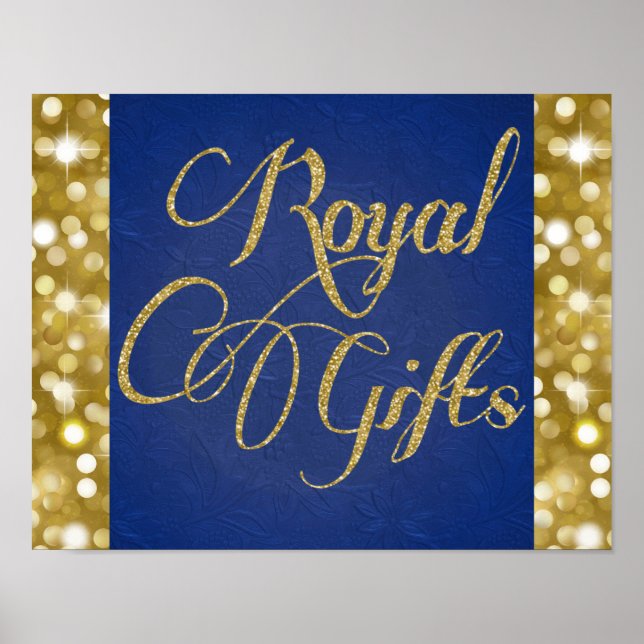 Royal Gifts|Guld Glitter & Royal Blue Event Poster (Framsidan)