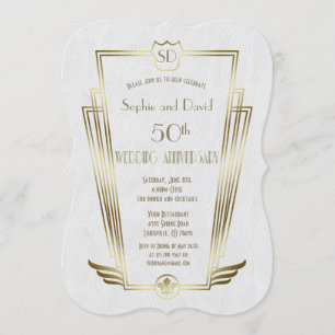 Royal Gold Art Deco Monogram Bröllopsjubileum Inbjudningar