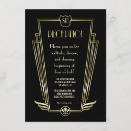 Royal Gold Art Deco Monogram Bröllopsmottagning Inbjudningar