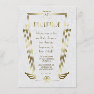 Royal Gold Art Deco Monogram Bröllopsmottagning Inbjudningar