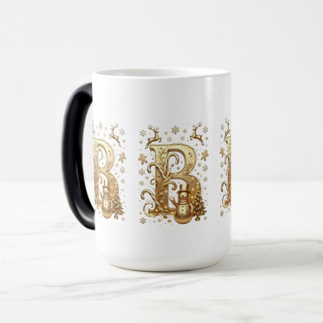 Royal Gold B Luxury Snowman Magic Mug Magisk Mugg (Framsida vänster)