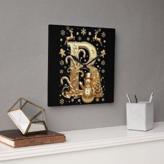 Royal Gold B Luxury Snowman Square Wall Clock Fyrkantig Klocka