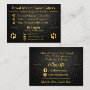 Royal Gold & Black Anpassningsbar Maine Coon Uppfö Visitkort