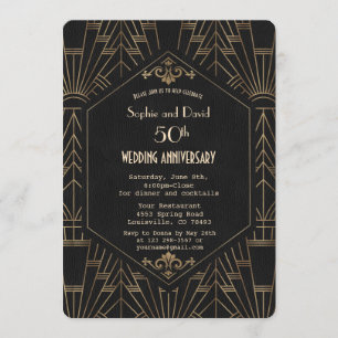 Royal Gold Black Stor Gatsby Bröllopsjubileum Inbjudningar