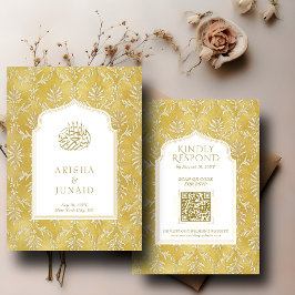 Royal Gold Damask Muslim QR-kod RSVP Bröllopswebbp Tilläggskort