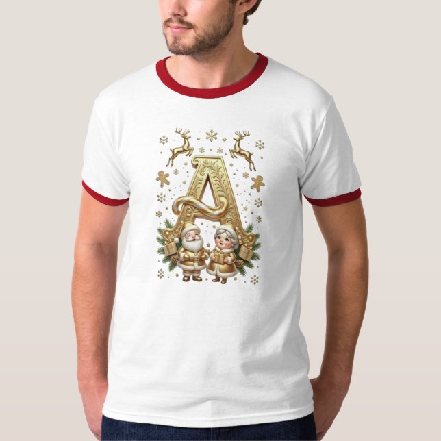 Royal Gold Letter A Luxury Christmas Ringer Shirt T (Framsida)