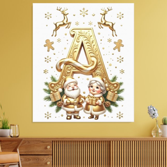 Royal Gold Letter A Luxury Unisex Wrapped Canvas (Insitu (Vardagsrum))