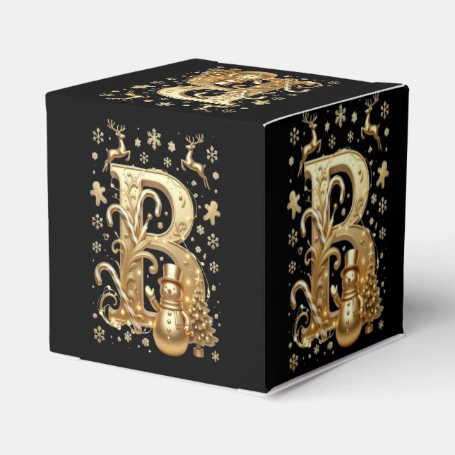 Royal Gold Letter B Luxury Snowman Favor Box Presentaskar (Baksidan Sidan)