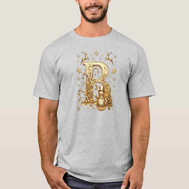 Royal Gold Letter B Luxury Snowman Grey Shirt T (Framsida)