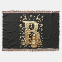 Royal Gold Letter B Luxury Snowman Sherpa Blanket Filt
