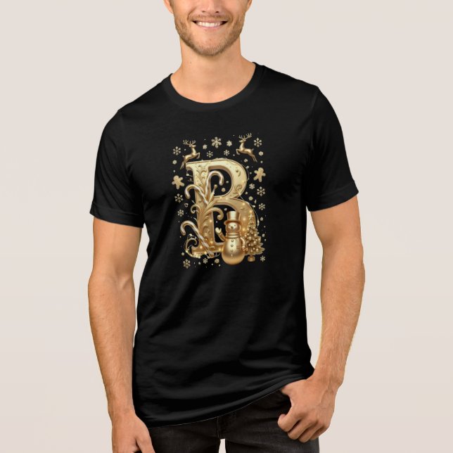 Royal Gold Letter B Luxury Snowman Triblend Shirt T (Framsida)