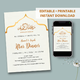 Royal Gold Ornamental Arch Iftar Dinner Invitation Inbjudningar