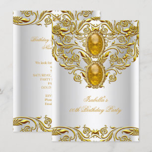 Royal Gold på Vit Elegant Elite Födelsedagsfest Inbjudningar