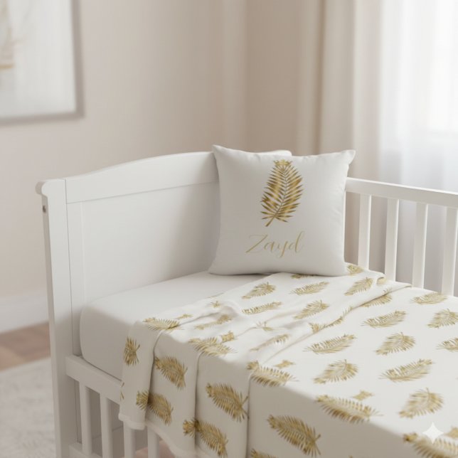 Royal Gold Palm & Crown Custom Reversible Baby Pil Kudde (Skapare uppladdad)