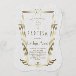 Royal Gold Vit Art Deco Monogram Dop Inbjudningar